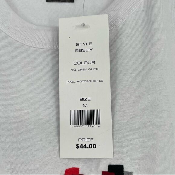 French Connection Embroidered Pixel Motorcycle TShirt NWT - Picture 6 of 12